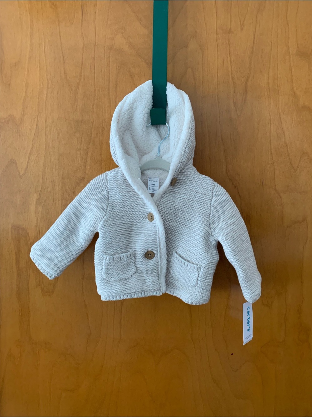 New Size 6 Months Carter's Cream Sherpa-Lined Knit Baby Jacket